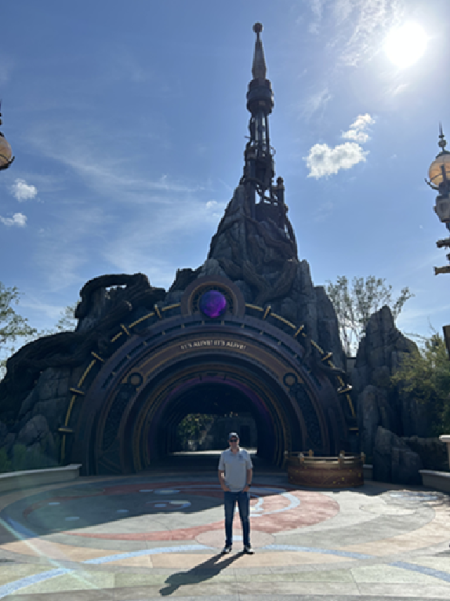 Bill Rodriguez standing in front of the Dark Universe Portal at Universal’s Epic Universe