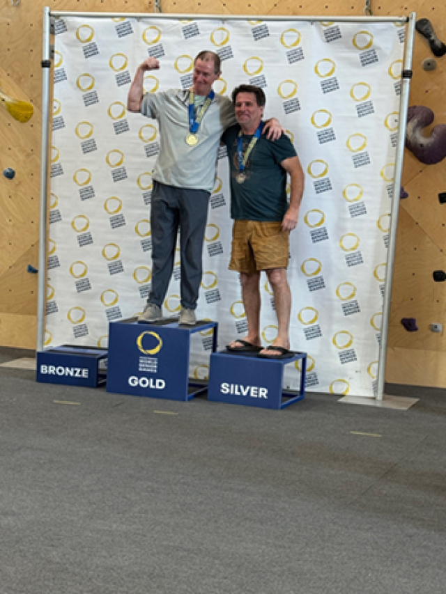 Don McGrath ’86 (KGCOE) - Receiving the gold medal at the World Senior Games