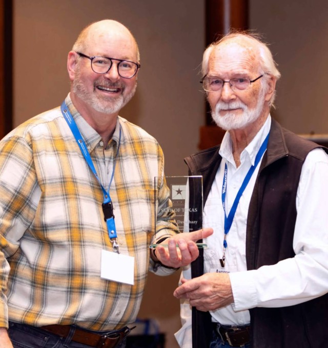 Andrew receiving Star of Texas award from Mark Murray, executive Director of ATPI.