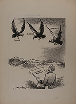 Three buzzards hovering over mountain labeled "Germany." Uncle Sam holding oversized paper titled "Hoover Report."