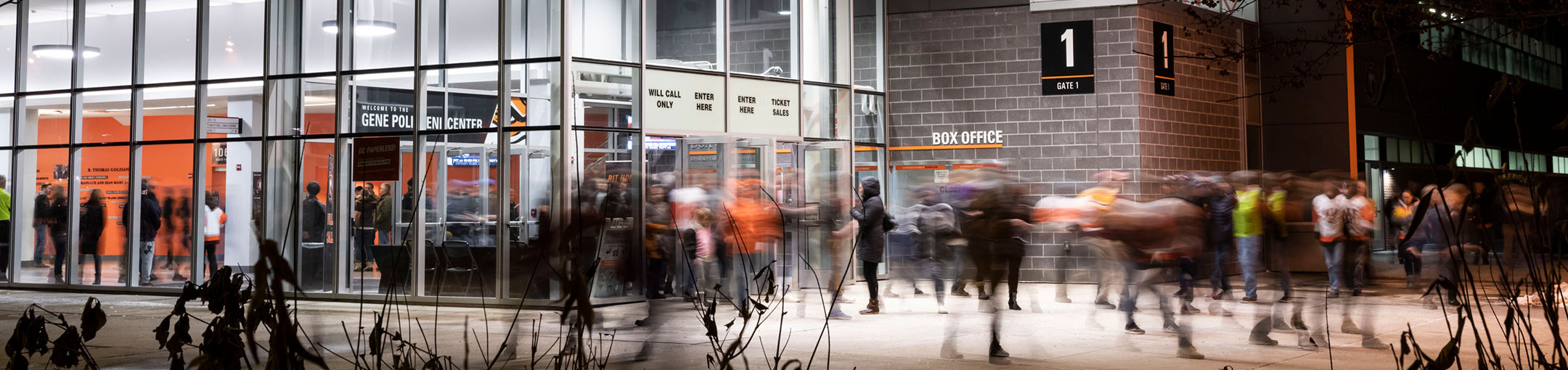 a line of people buying tickets at the Gene Polisseni Center's Box Office