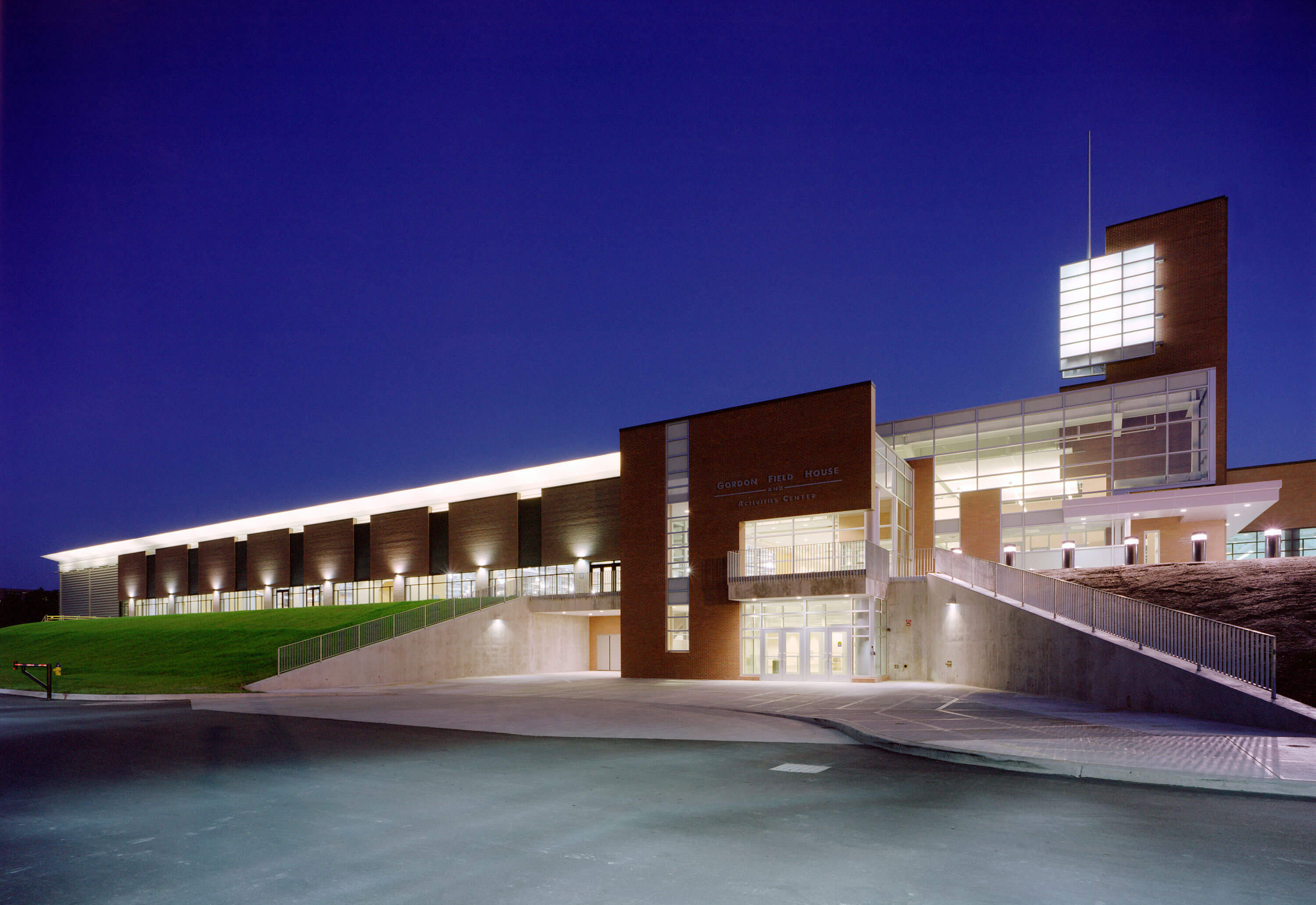 an exterior image of the Gordon Field House at night
