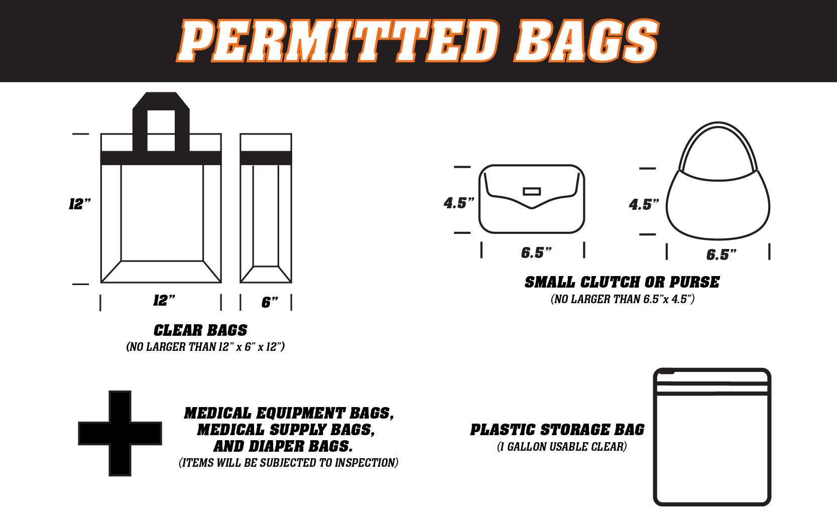 permitted bags for Gene Polisseni Center