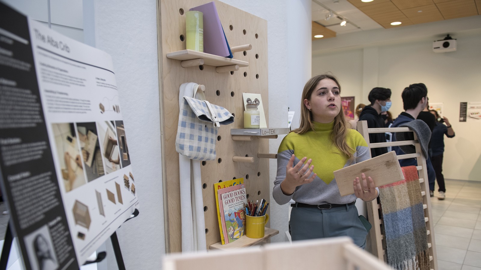Ariel Meltser at her exhibit space as part of the industrial design BFA capstone show.
