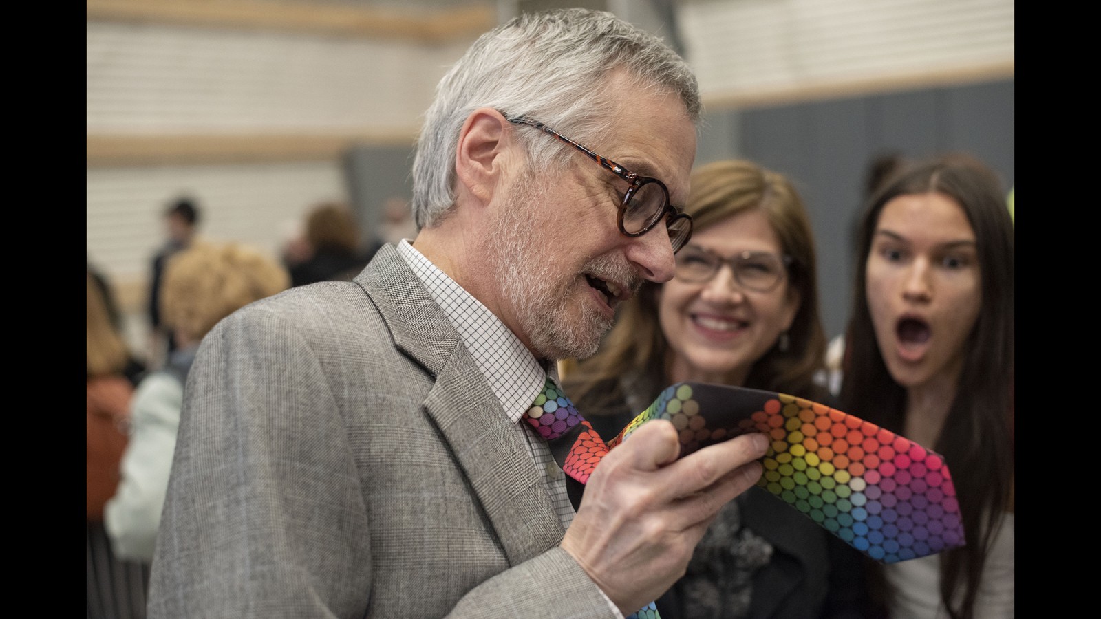 Frank Cost, faculty, shows off his colorful tie. 