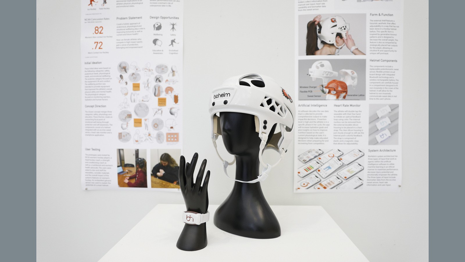 A prototype of a hockey helmet design.