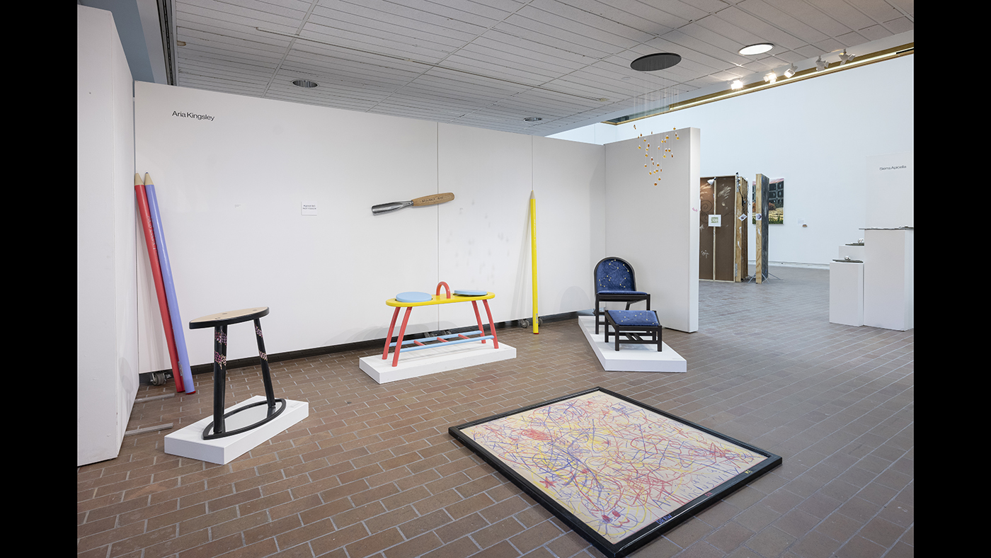 Large art objects made of wood.