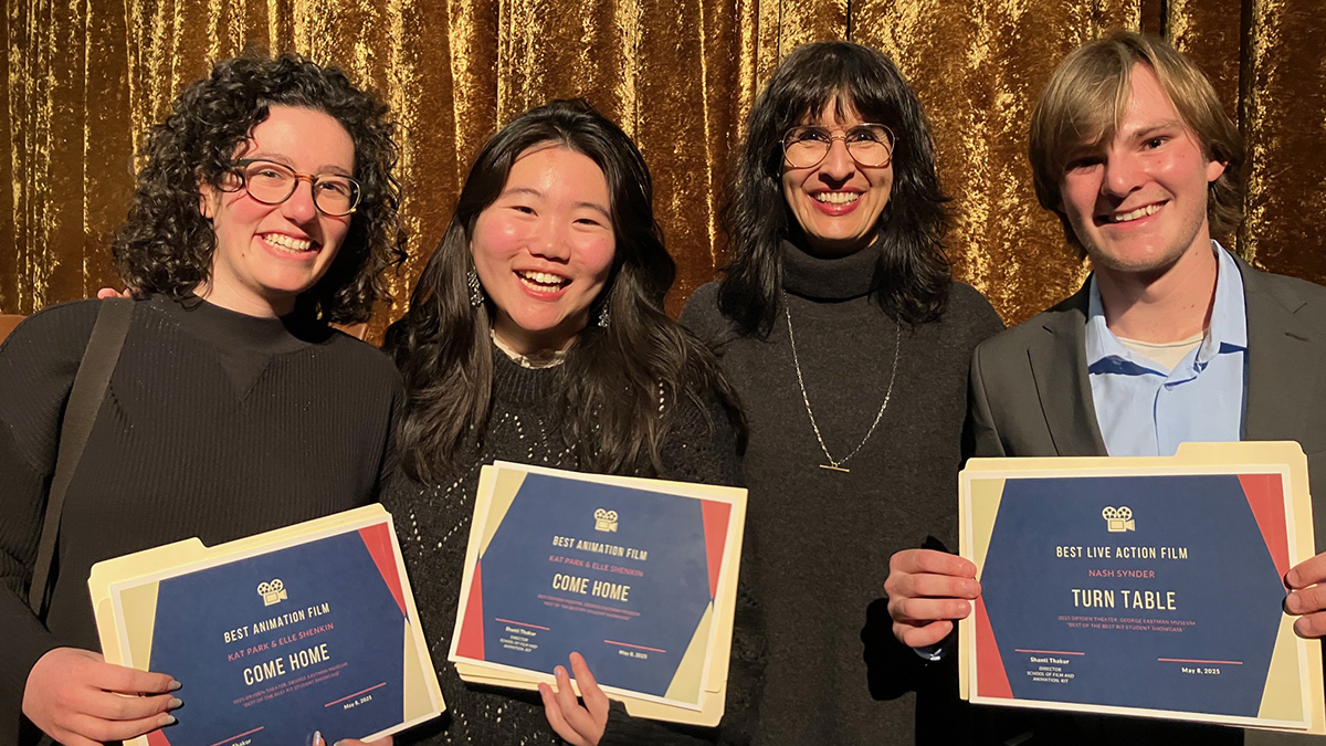 School of Film and Animation Director Shanti Thakur with students.