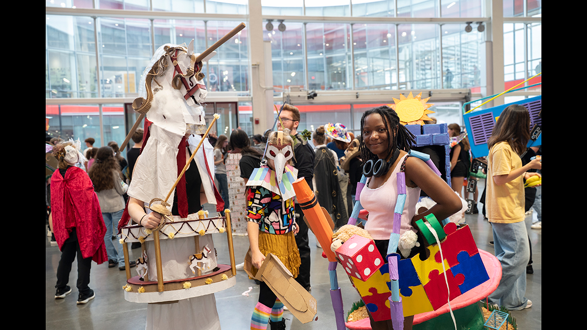 Student showcase wearable sculpture made for The Charrette.