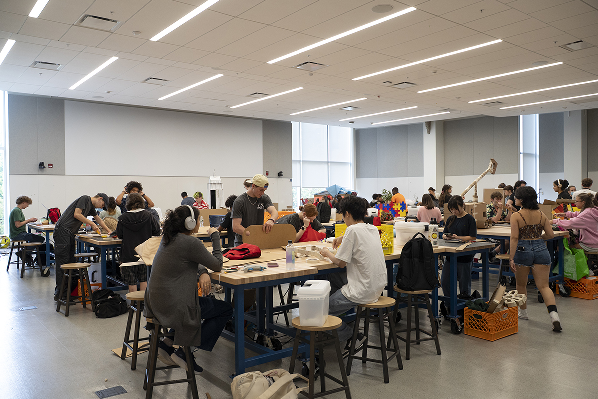 Students work in a studio classroom in the SHED.