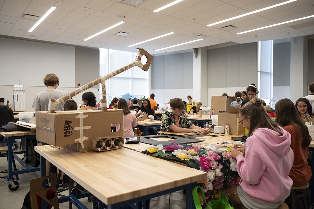 Students work in a studio classroom in the SHED.