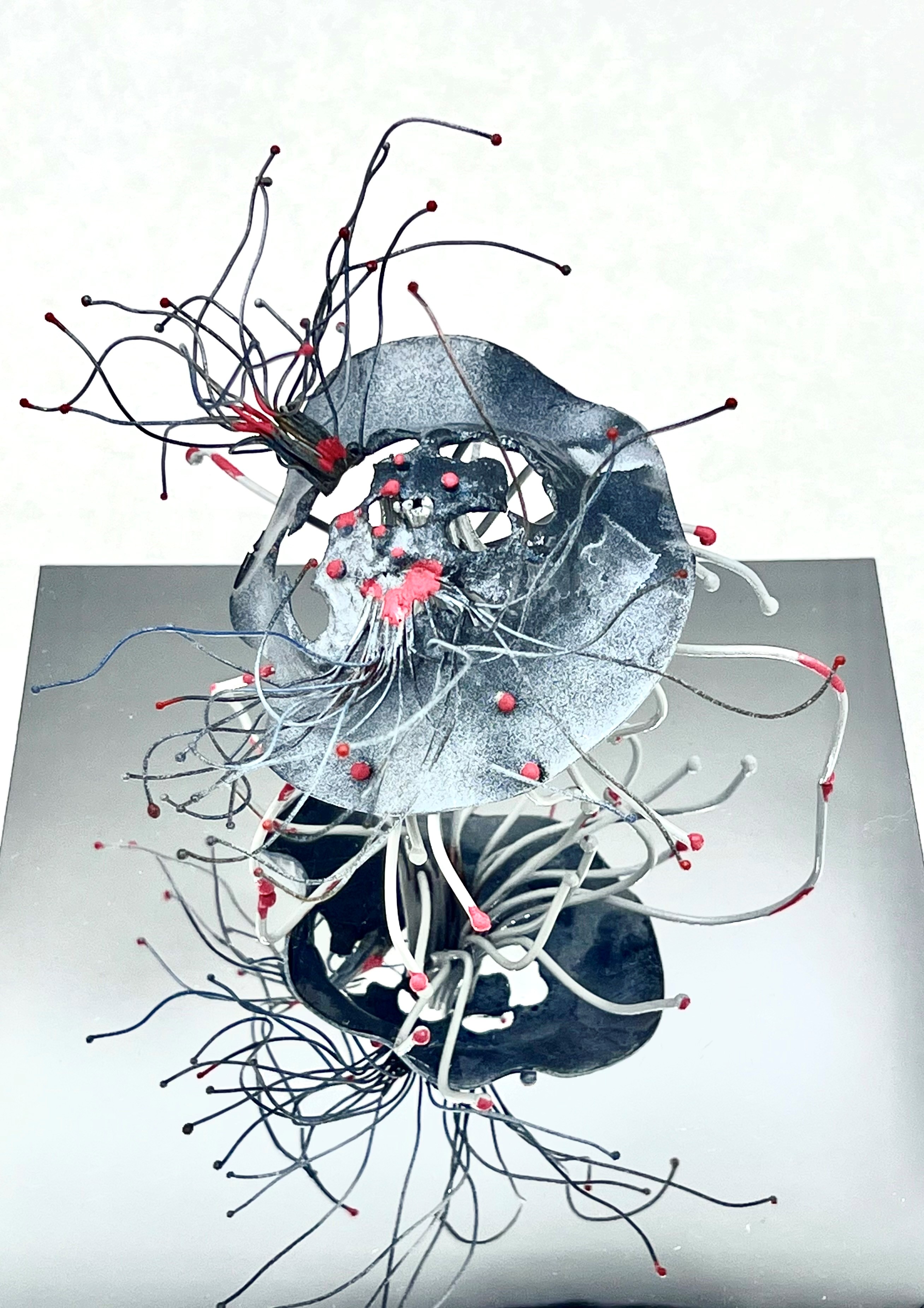 An abstract metal sculpture.