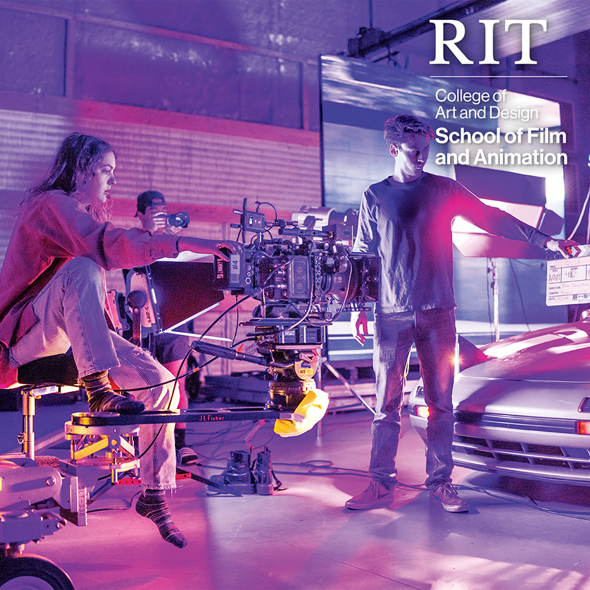 Students work on a soundstage using virtual production technology.