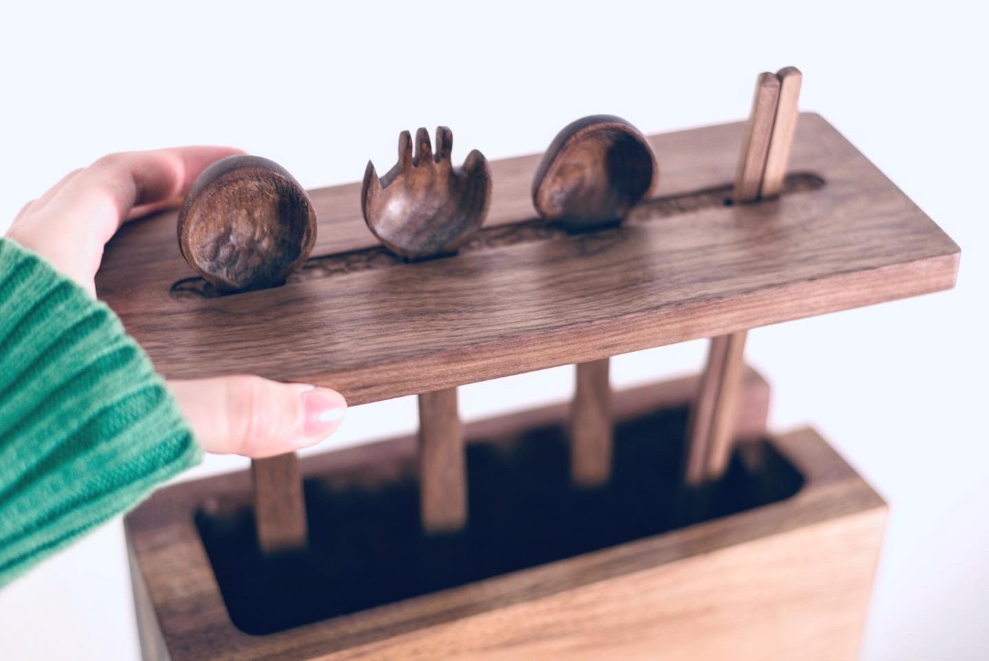 A set of wooden utensils.
