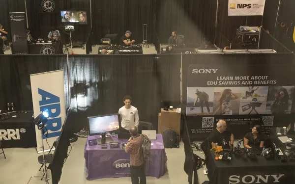 An overhead view of booths at RIT's Film and Foto Fest.