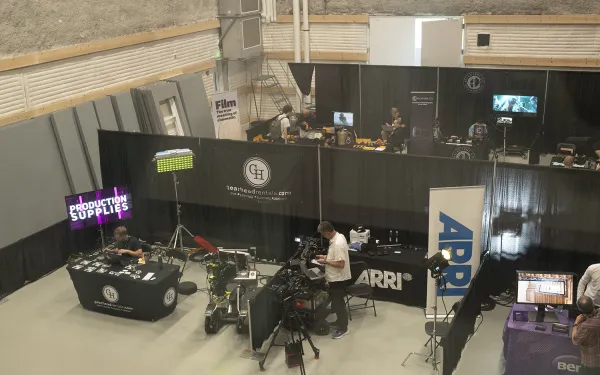 An overhead view of booths at RIT's Film and Foto Fest.