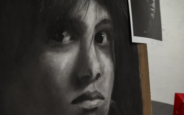 A close look at a dark-shaded self-portrait.