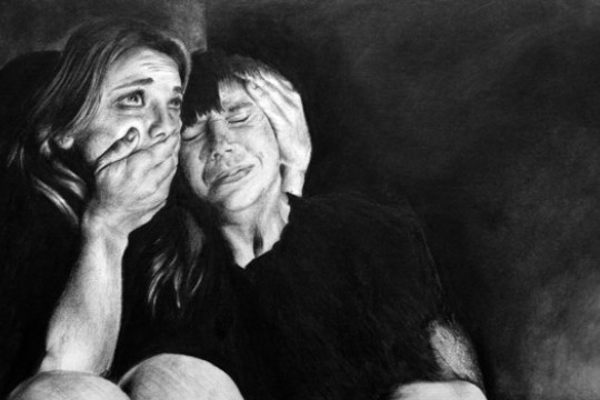 Painting of two people crying