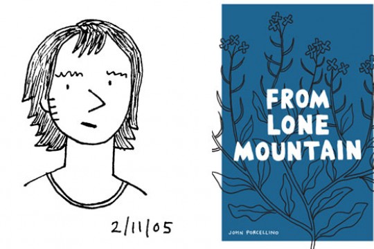 side-by-side images of a hand drawn portrait and a book cover for From Lone Mountain.