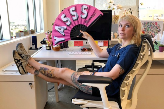 Linzi Berry at her desk at Lyft, where she is a product design systems lead for the ride-sharing company.