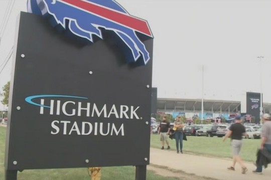 a sign for highmark stadium in front of a football stadium
