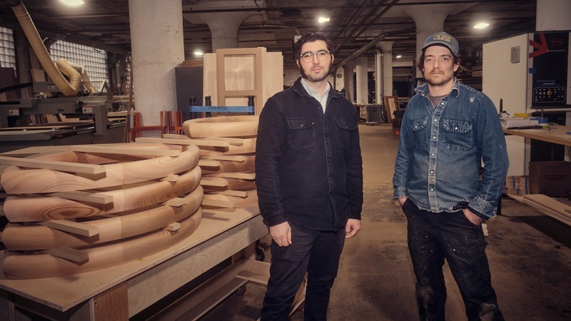 David Short and George Dubinsky pose together in their Edgewood Made studio.
