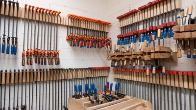 Clamps hanging from the wall in the CNC room