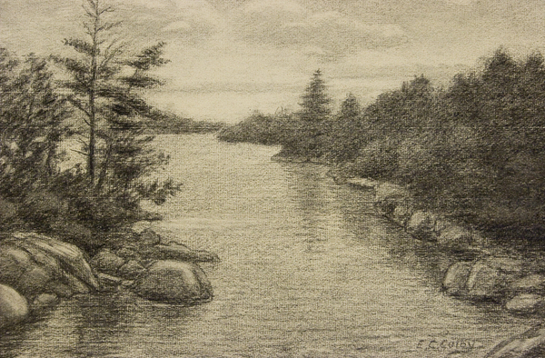 River Landscape Charcoal Drawing - PaintingTube