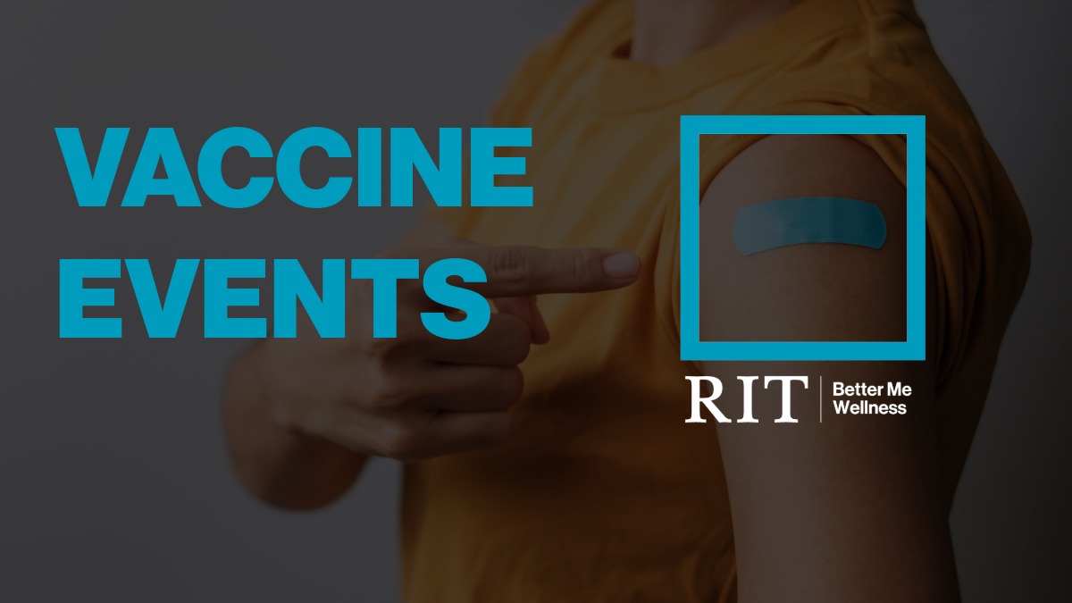 Text reading "Vaccine Events" with someone pointing to the bandaged arm.