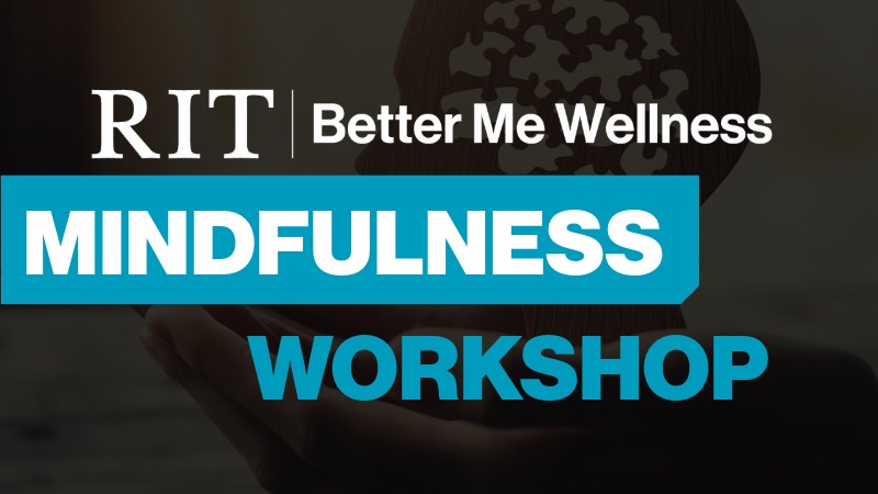Mindfulness workshop text with darkened image of a brain puzzle in the background.