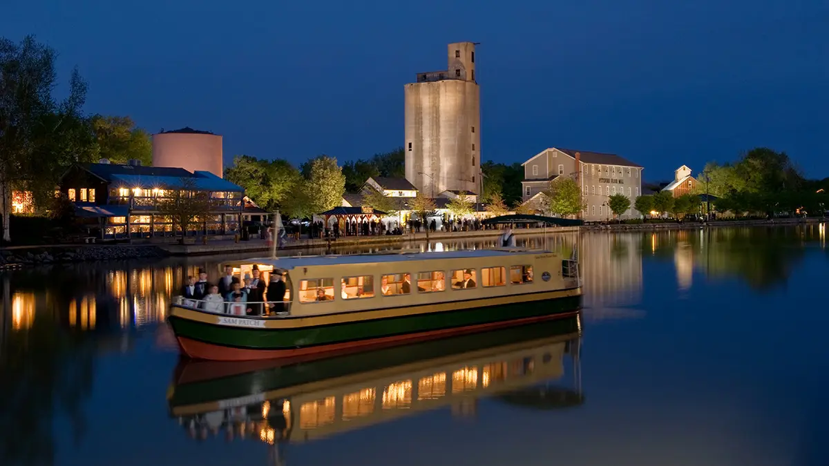 Erie Canal and Schoen Place - Pittsford, N.Y. lit up at night