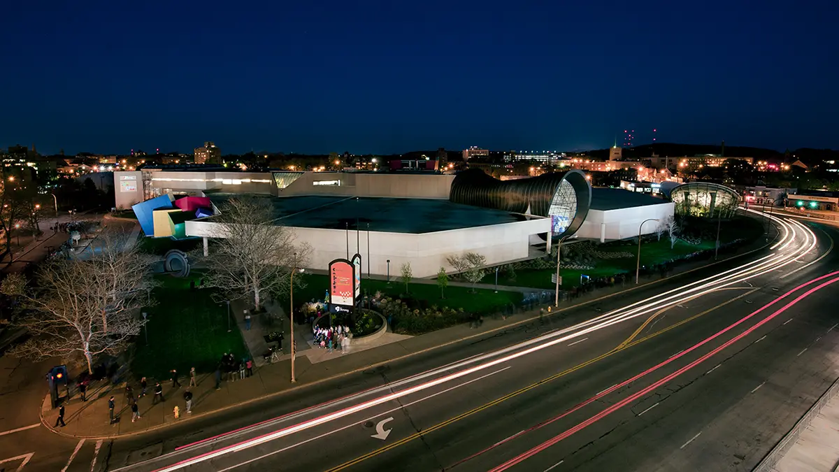 The Strong National Museum of Play - Rochester, N.Y. lit up at night