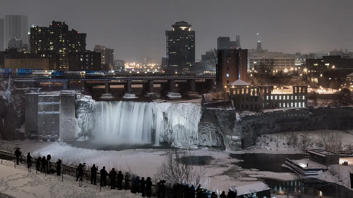 High Falls - Rochester, N.Y. lit up at night