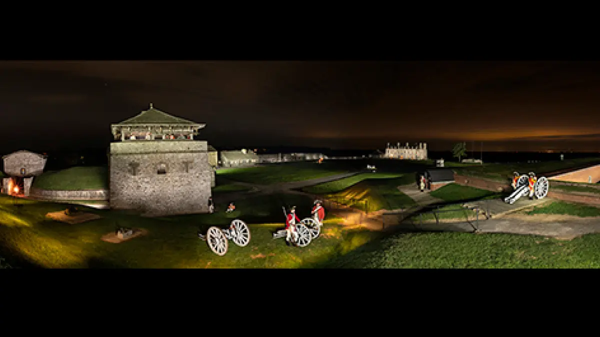Old Fort Niagara lit up at night