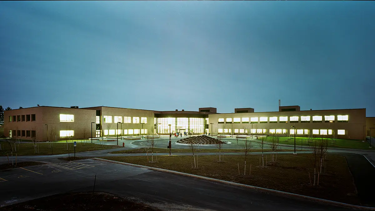 RIT’s Center for Integrated Manufacturing Studies - Rochester, N.Y. lit up at night