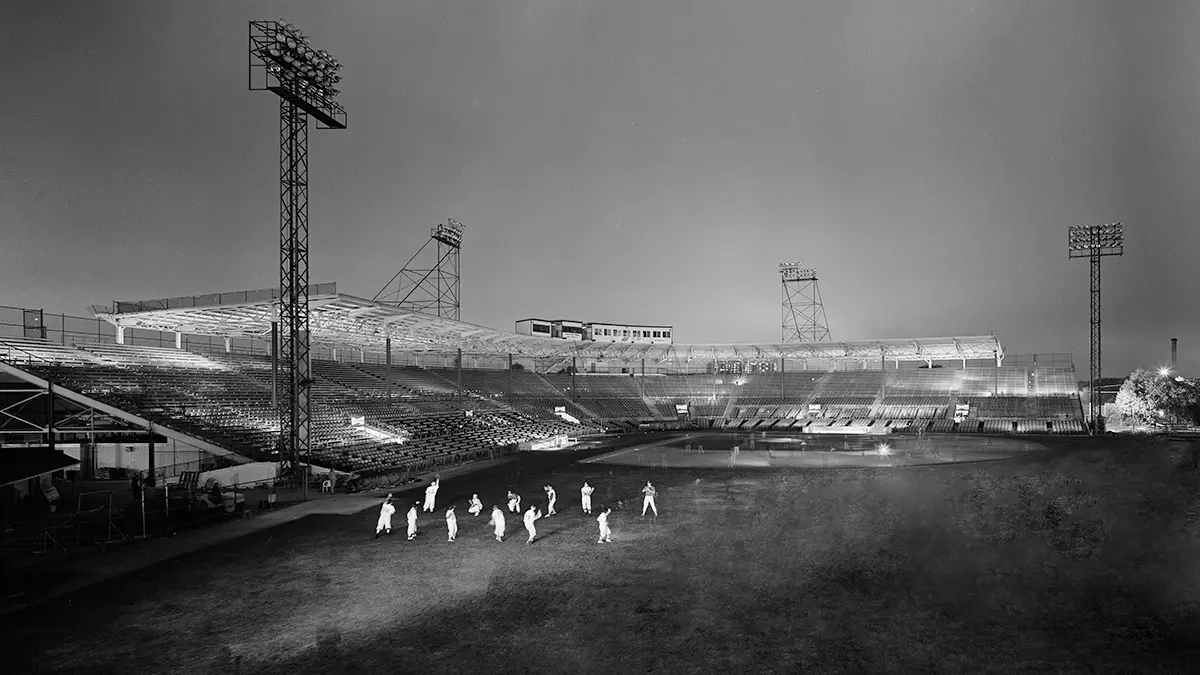 Silver Stadium - Rochester, N.Y. lit up at night