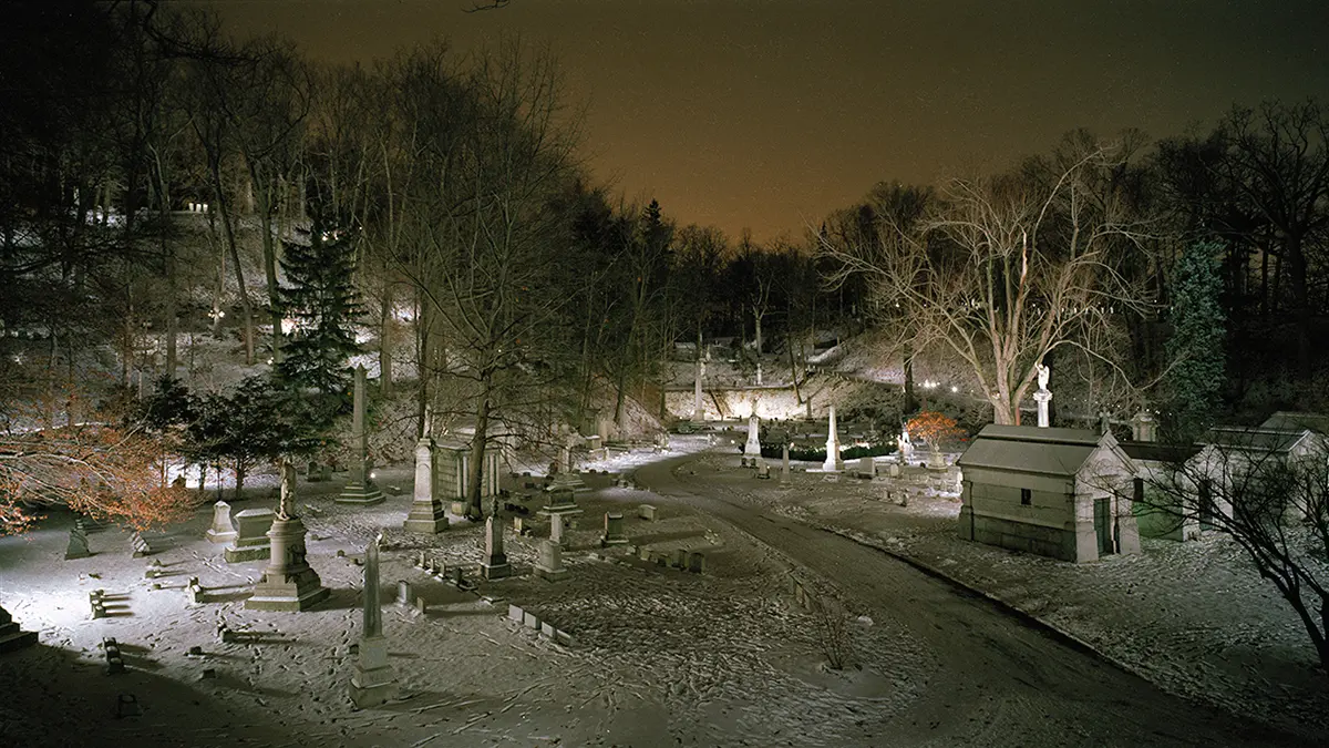 Mount Hope Cemetery - Rochester, N.Y. lit up at night