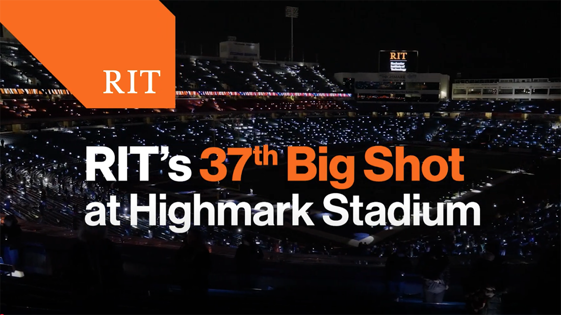 Flashlights illuminate Highmark Stadium.