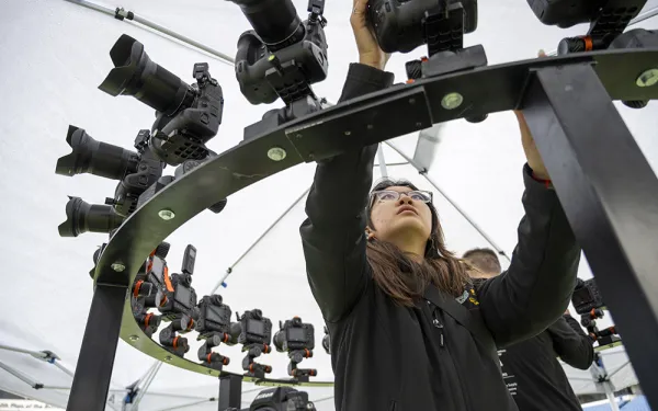 A student works to prepare the 360 rig.