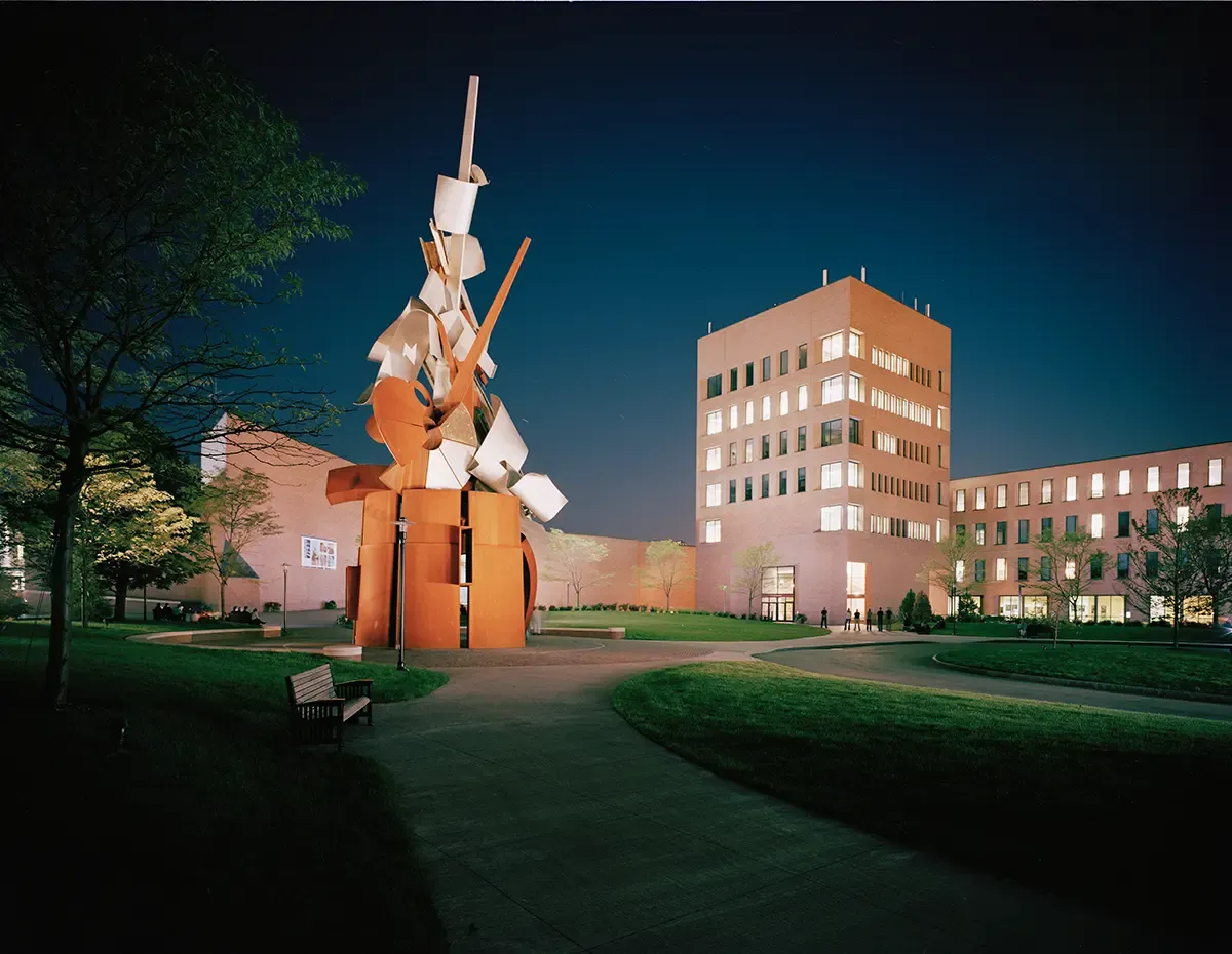 RIT’s Sentinel Sculpture - Rochester, N.Y. lit up at night