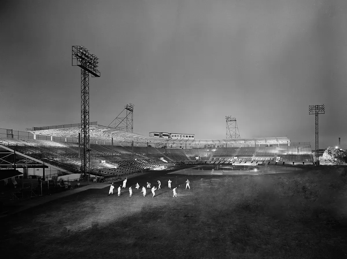Silver Stadium - Rochester, N.Y. lit up at night