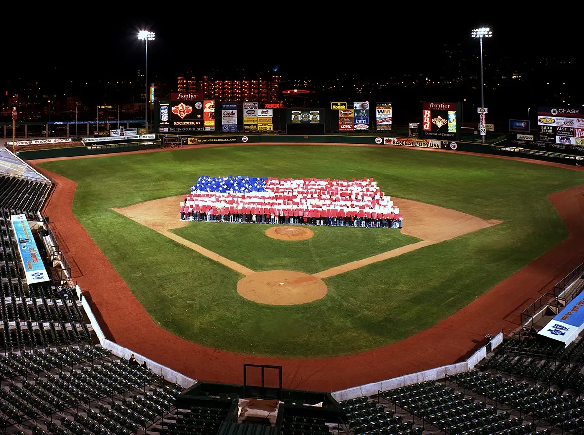 Rochester Human Flag at Frontier Field - Rochester, N.Y. lit up at night