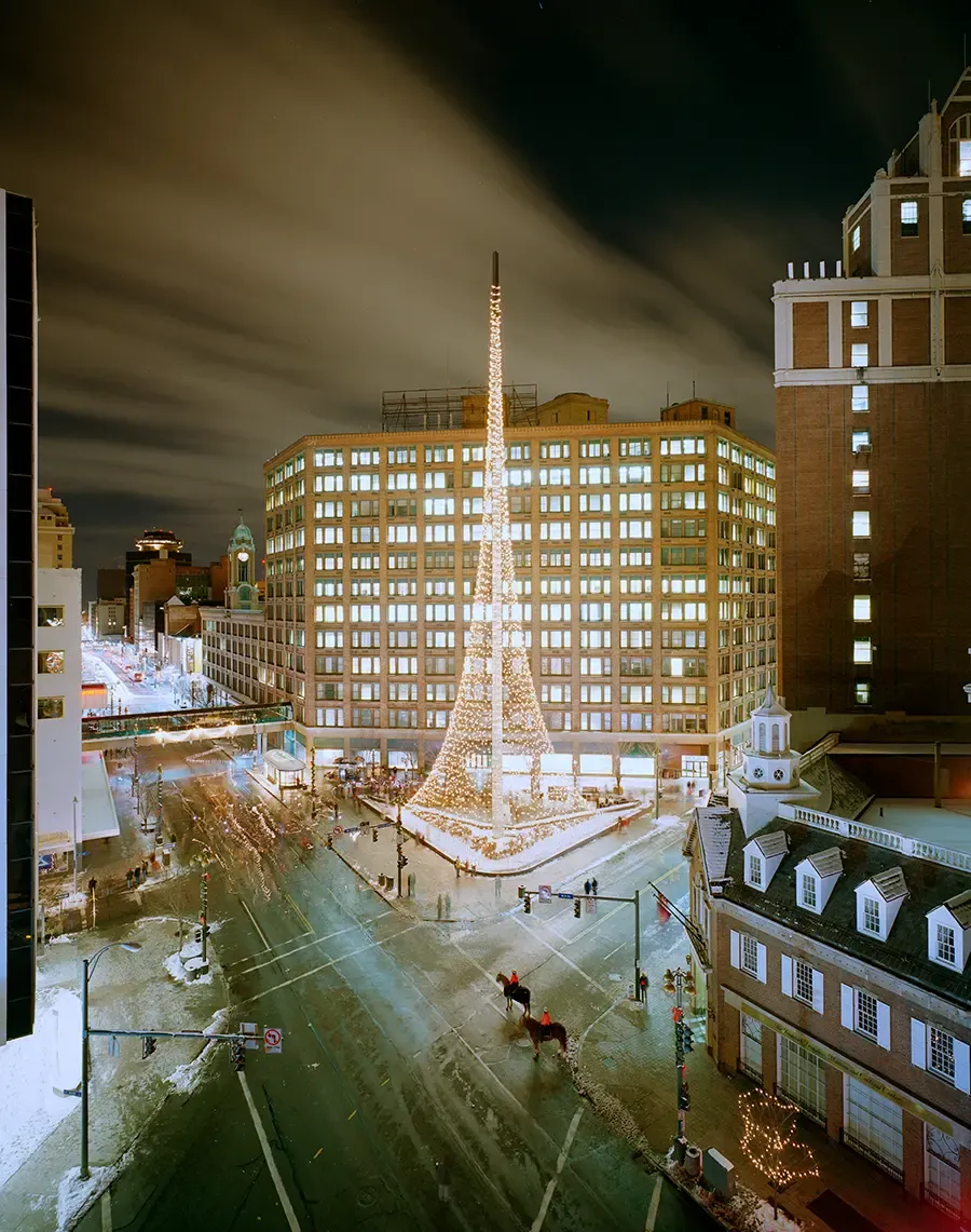 Liberty Pole - Rochester, N.Y. lit up at night