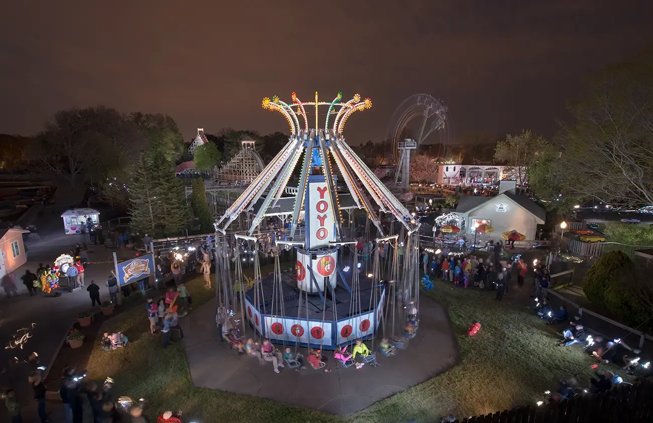 Seabreeze Amusement Park lit up at night