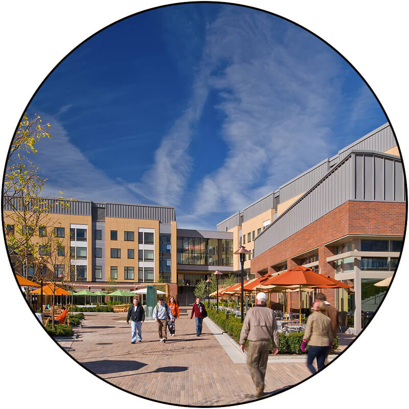 Circular photo of global village on a cloudless day