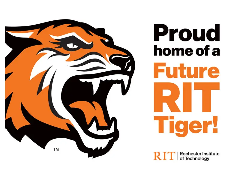 White RIT lawn sign of being proud of a future RIT student