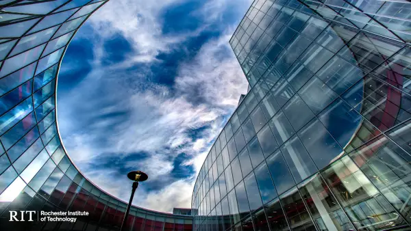 Upward shot of a curved building