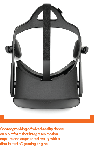 VR goggles with a bracket at the bottom above a caption
