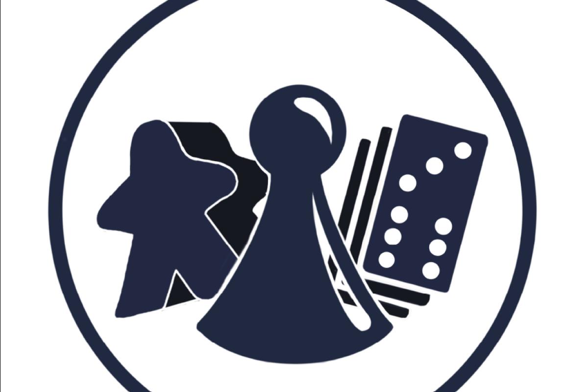 Game Night Roc logo featuring board game pieces, dominoes, and chopsticks within a circular design.