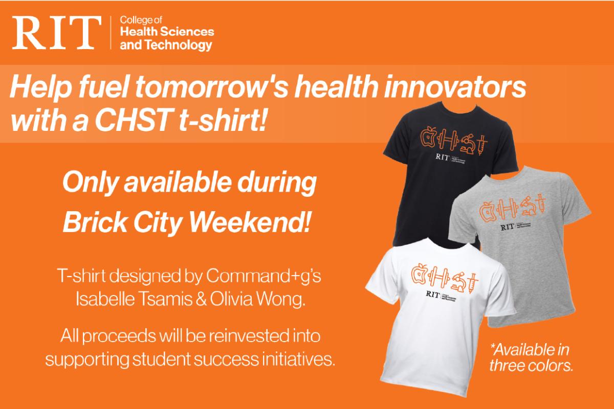 Promotional graphic for a limited-edition CHST t-shirt available during Brick City Weekend. Proceeds support CHST student success initiatives.